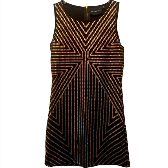 Mink Pink Knit Sheath Mini Dress Black and Rose Gold - Picture 1 of 6